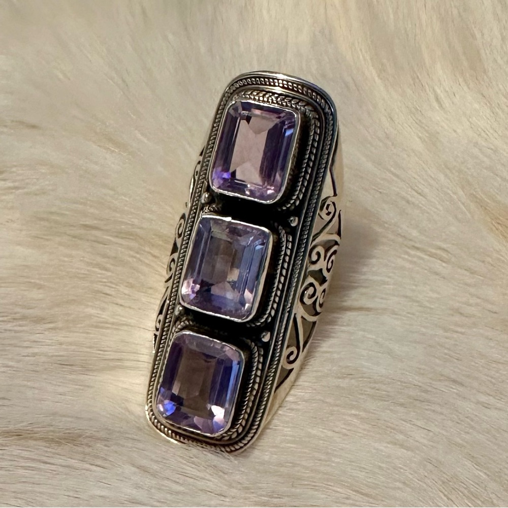 Amazing Vintage Sterling Silver Amethyst Boho Hippie Tribal Statement Ring